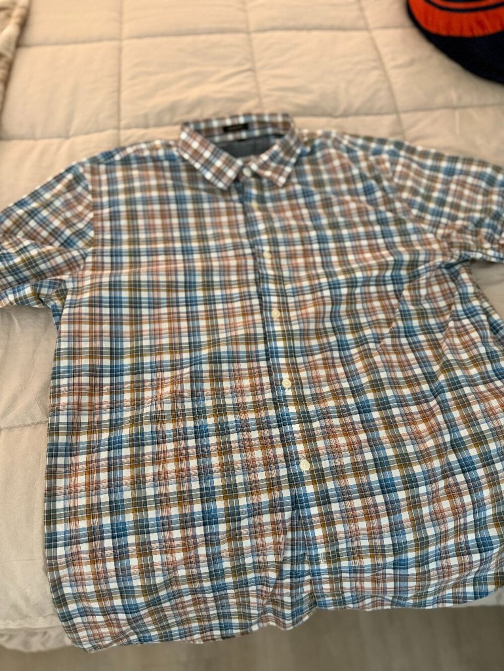 Banana Republic Mens XL Slim Fit Plaid Long Sleeve Button Up Shirt Blue Brown